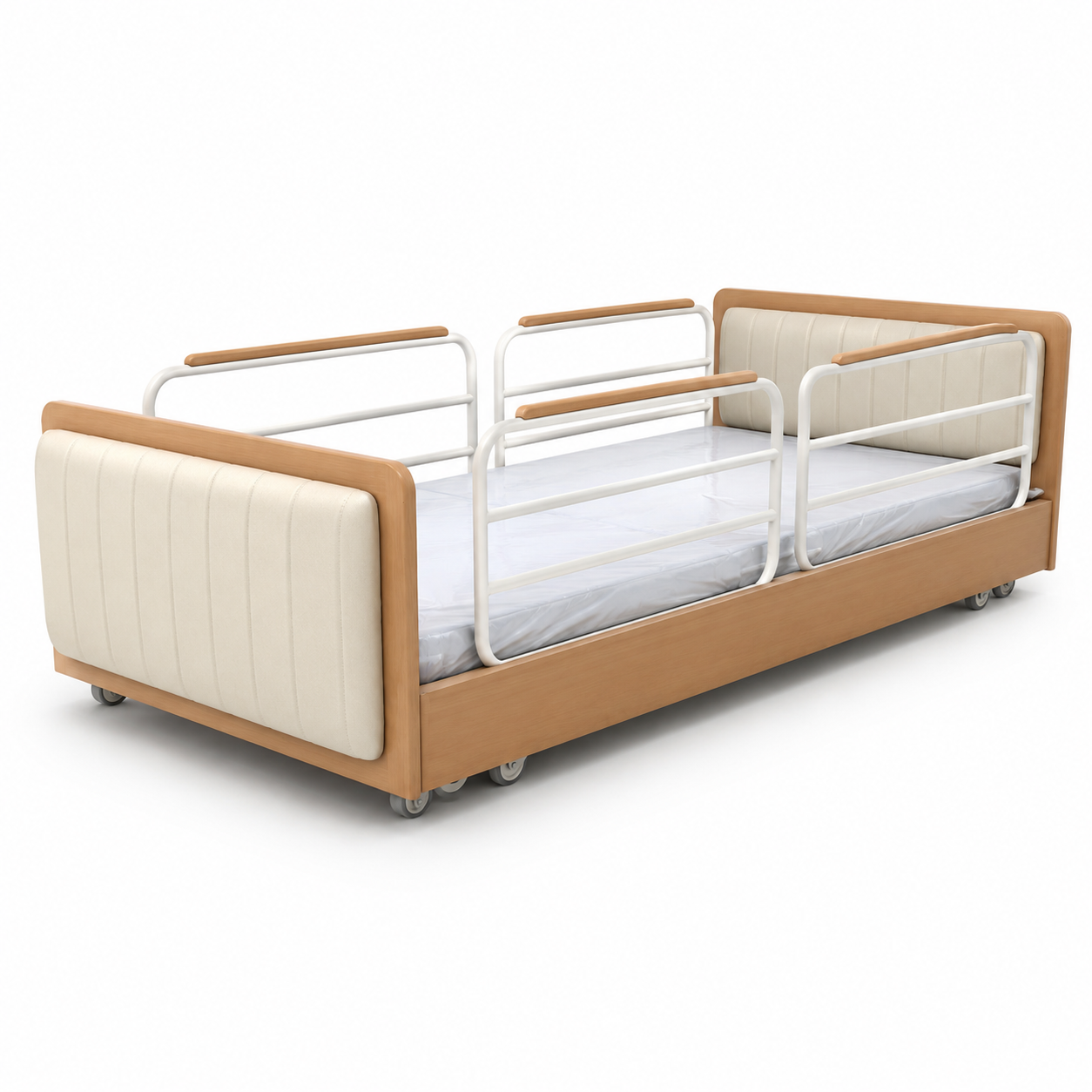Ultra-Low Elderly Care Bed with Five Motorized Functions and Soft Upholstered Panels