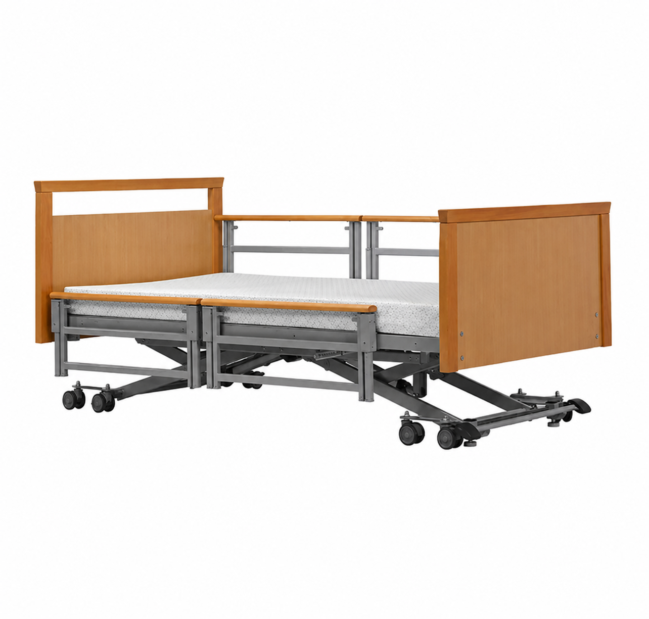 Electric Senior Care Bed with Vertical Lift and Wooden Rails
