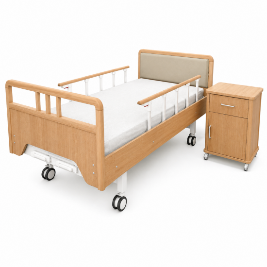 Wooden Elderly Care Bed with Manual Backrest and Knee Adjustment