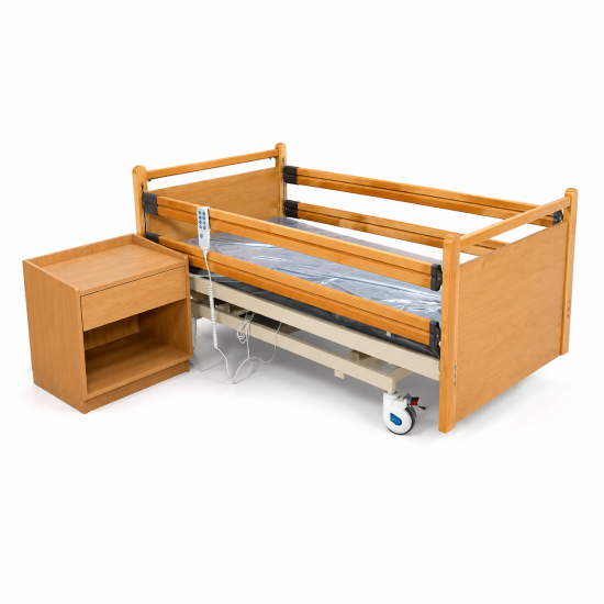 Electric Elderly Care Bed with Wooden Design and Safety Sliding Rails
