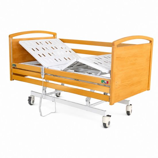 Electric Wooden Elderly Care Bed with Three-Section Safety Guardrails for Comfortable Aging Care