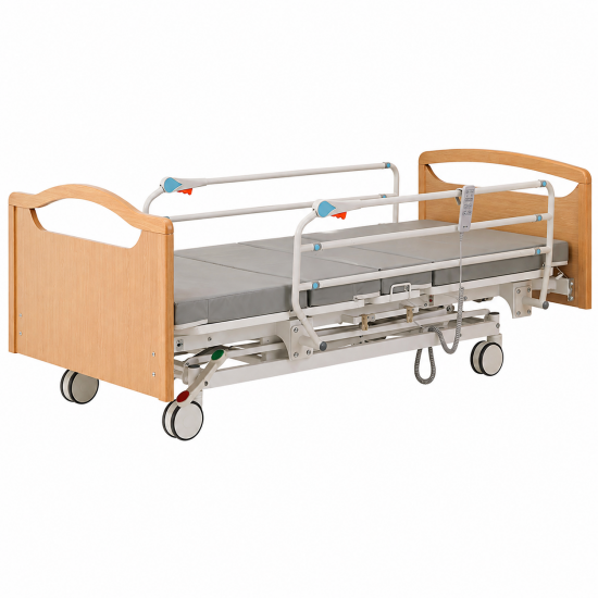 Electric Elderly Care Bed with Vertical Hi-Low Lift and Folding Safety Rails