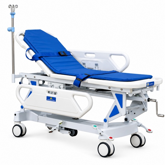 Manual Patient Transport Trolley with Adjustable Height and Central Brake